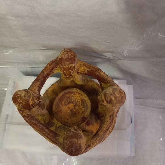 MEXICO Aztec Handmade Clay Pottery Circle Of Friends Candle Holder 4 People - Picture 4 of 5